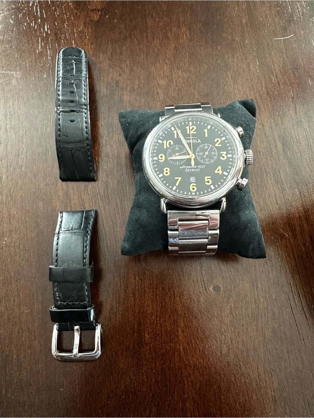Shinola Runwell for Neiman Marcus Black Chronograph with Yellow Numerals